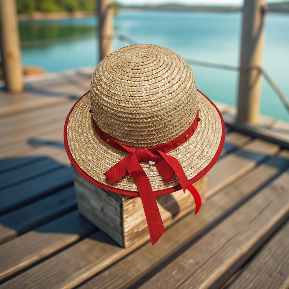 New Jacadi Straw Hat with Red Ribbon 55cm